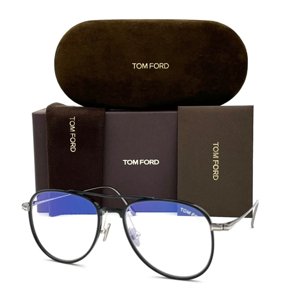 New - Tom Ford FT5666-B 001 Black / Blue Block 52mm Eyeglasses TF5666-B